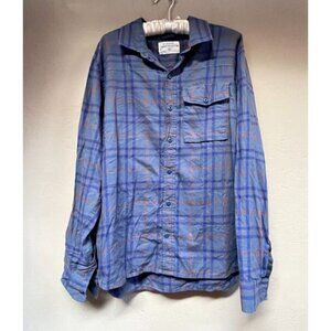 REI Cooperative Men's Large Blue Button Up Long Sleeve Plaid Shirt Chest Pocket